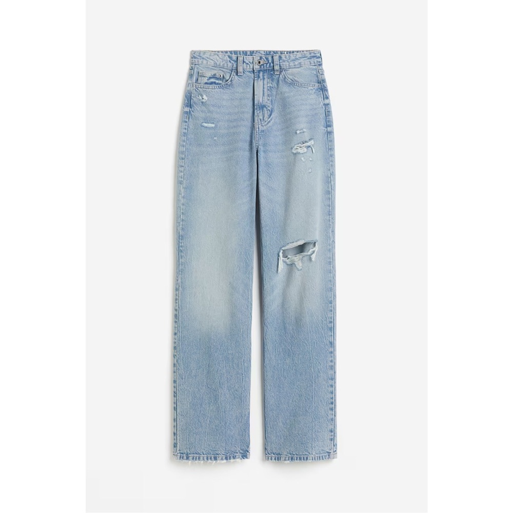H&M Wide Baggy High Waisted Distressed Blue Jeans NWT